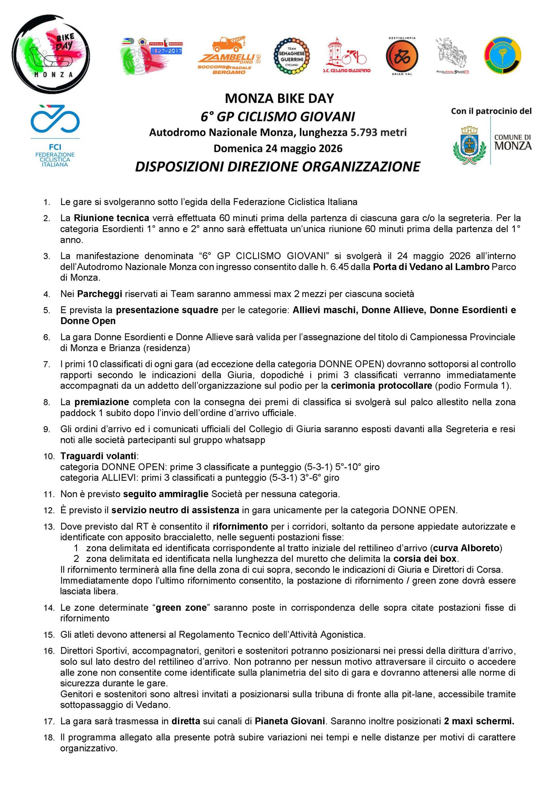 Comunicato Direzione Gara Monza 2025